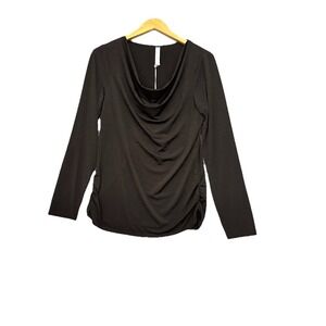Dear‎ Scarlett Top Ruched Size Large Long Sleeved Stretchy Minimalist Blouse NEW